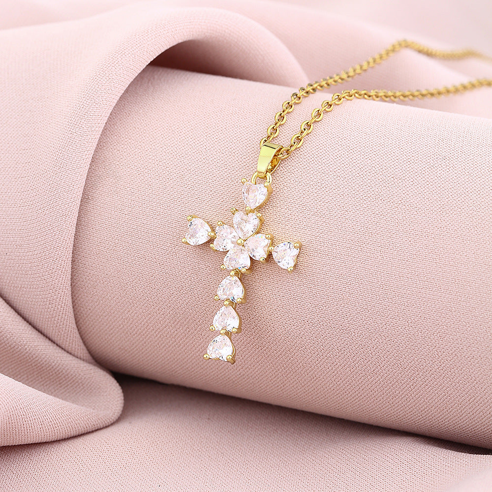 Elegante Collana con Ciondolo a Croce da Donna in Rame Placcato Oro con Catena a O, Collana con Ciondolo Stile Geometrico Minimalista