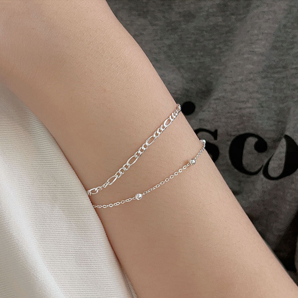 Braccialetto con catena a sfera con perline rotonde a croce, in argento Sterling 925, per donne