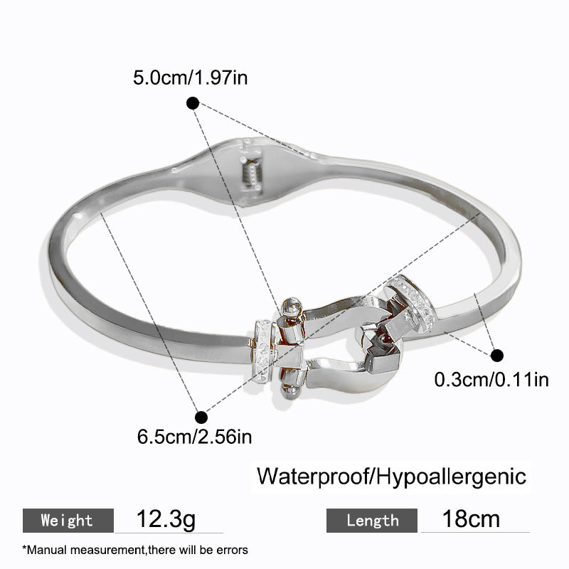 Vintage Cubic Zirconia Horseshoe Clasp Plated Titanium Steel Spring Bracelet for Women