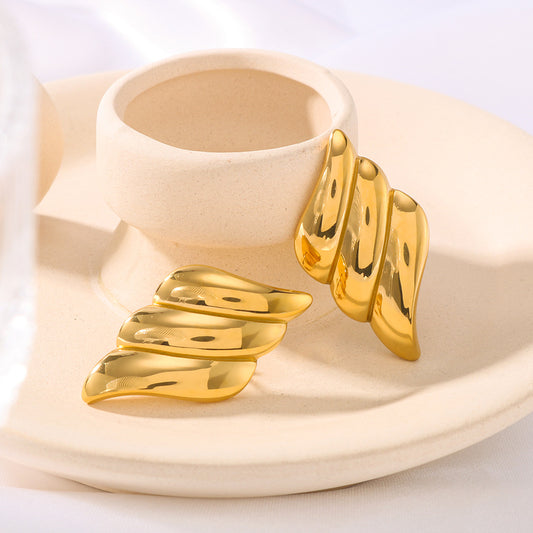 Pendientes de Acero Inoxidable con Alas de Ángel Geométricas y Baño de Oro de 18 quilates para Mujer