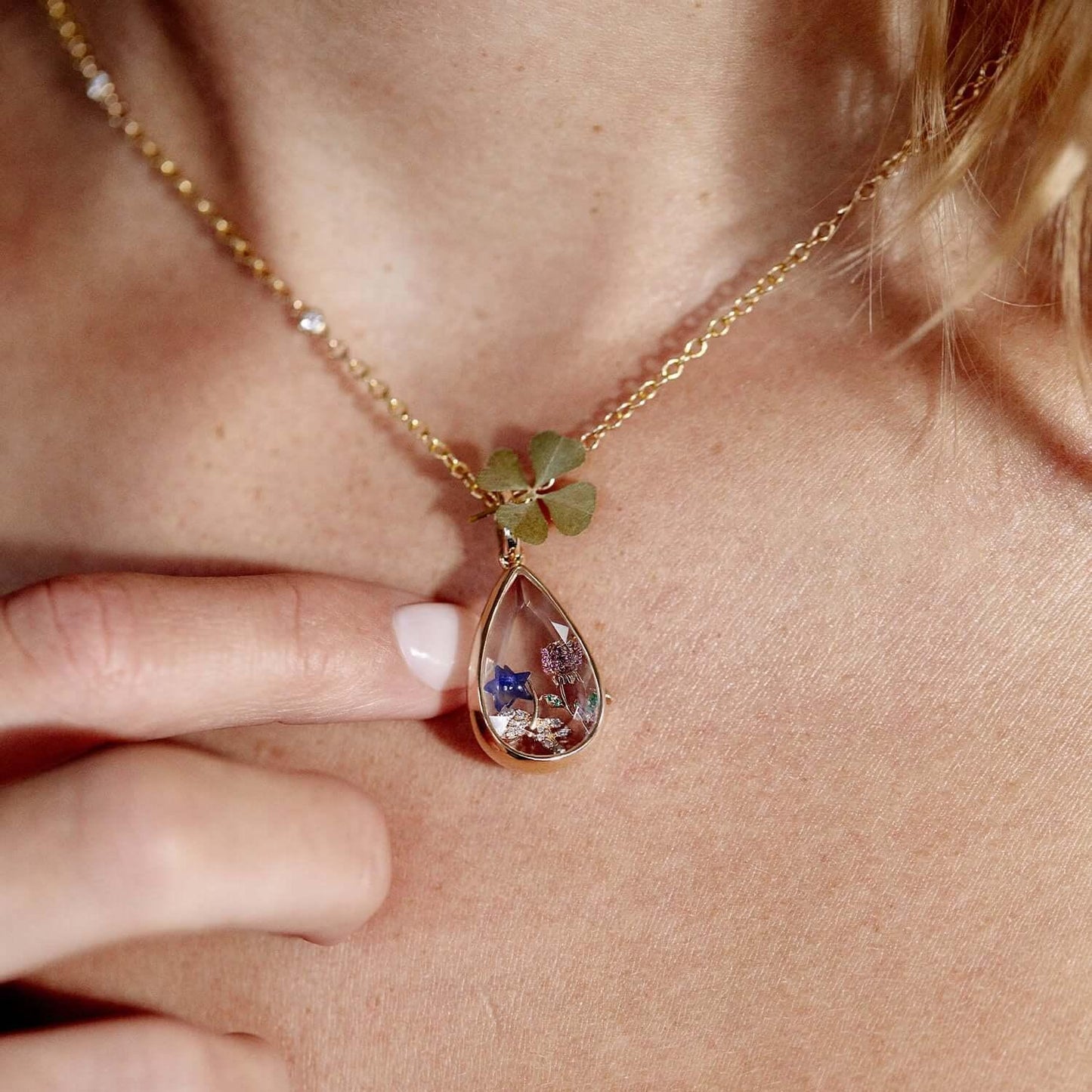 Cute Heart Teardrop Geometric Brass Plated Pendant Necklace for Women