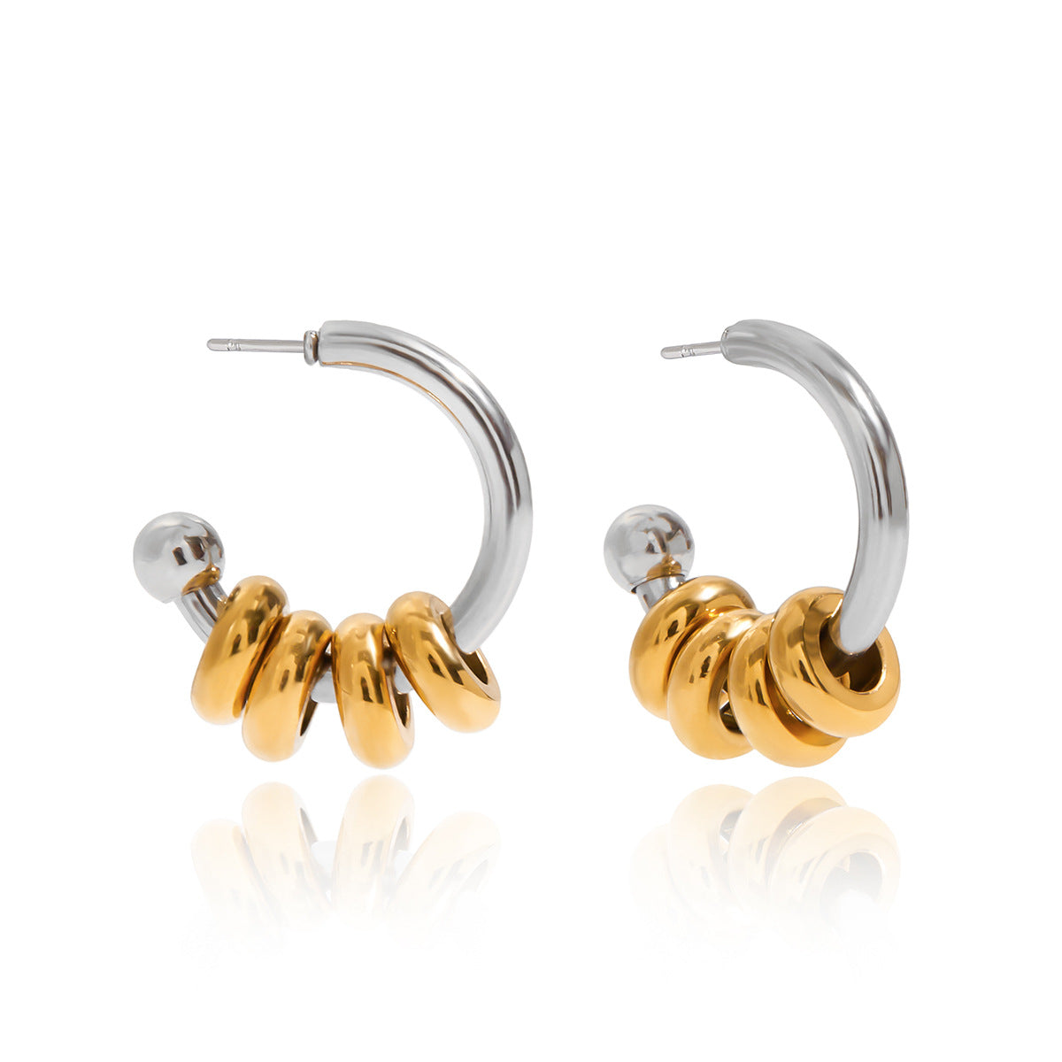Aretes minimalistas de aro de acero inoxidable geométricos para mujer con acabado chapado, aretes de tuerca de acero de titanio hipoalergénicos