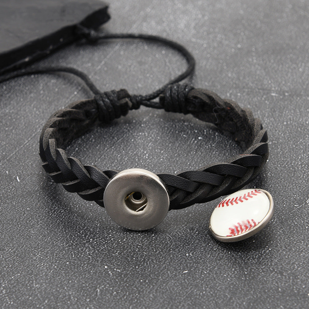 Bracciale unisex vintage in lega e pelle intrecciata con perline luminose