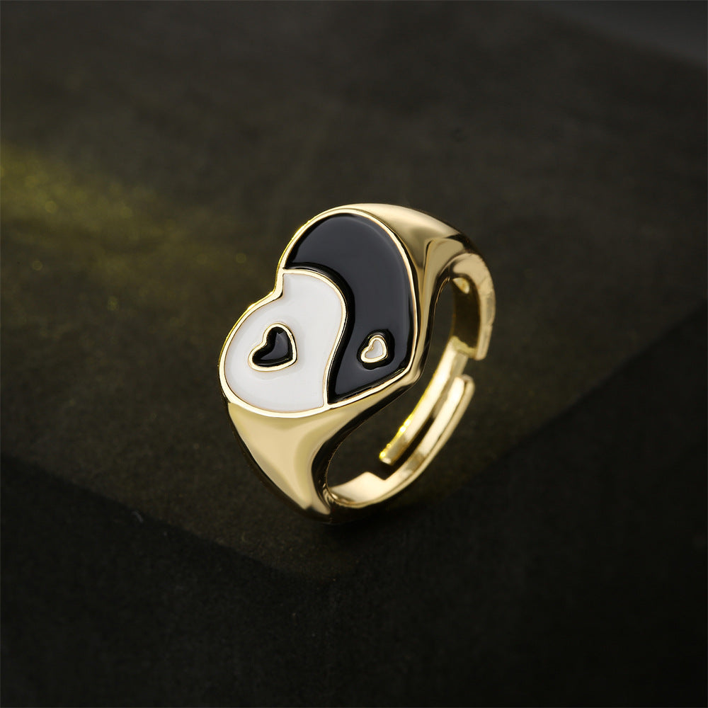 Geometric Heart Drip Oil Gold Plated Brass Ring for Women