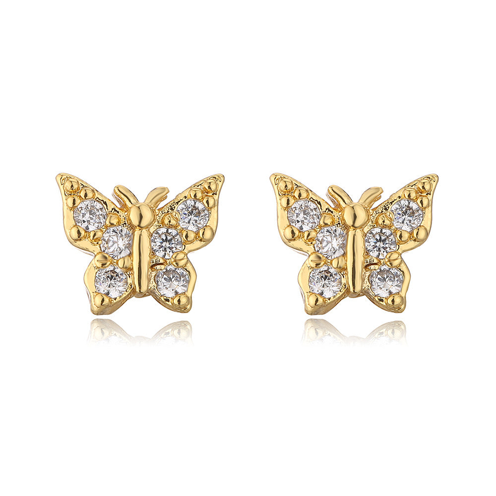 Butterfly-Shaped Geometric Stud Earrings for Women in Copper with 18K Gold Plating and Zircon Inlay