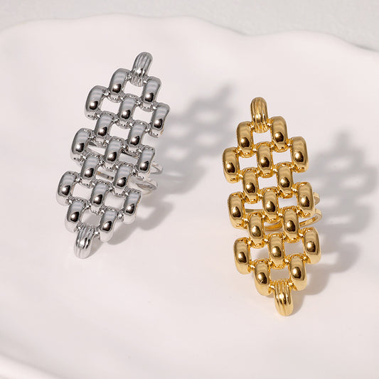 Anillo abierto geométrico de acero inoxidable hueco para mujer con acabado chapado en estilo minimalista y de moda