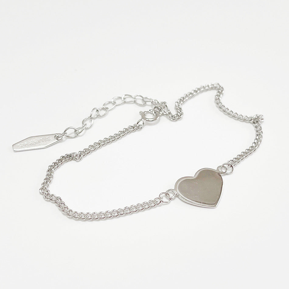 Bracciale da donna a catena serpentina con cuore, placcato in argento sterling 925, stile minimalista