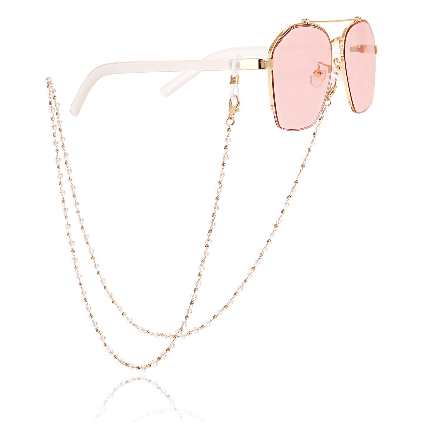 Casual Geometric Alloy Chain with Pearl and Crystal Inlay for Mask and Glasses