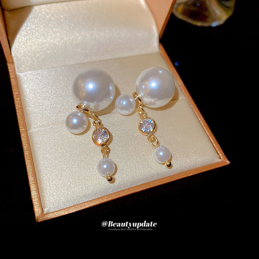 Orecchini a perno con perle stile vintage francese elegante con perni in acciaio placcato per donna, uso quotidiano, design rotondo geometrico minimalista, look di lusso