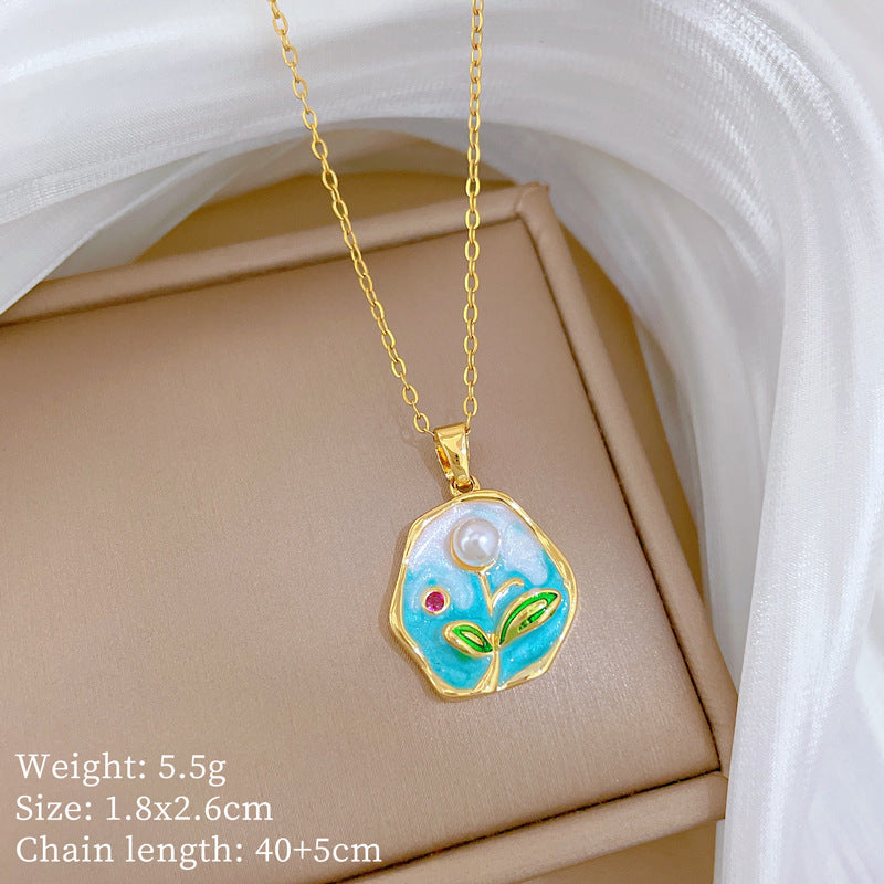 Sweet Cartoon Animal Micro-Inlaid Cubic Zirconia Brass Pendant Titanium Steel Necklace for Unisex