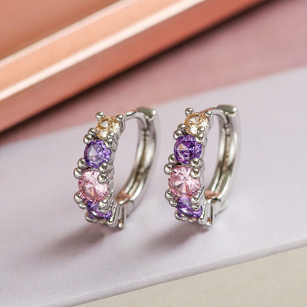 Orecchini a Cerchio Minimalisti Geometrici in Rame con Placcatura in Oro Vero e Intarsi in Zirconi per Donna