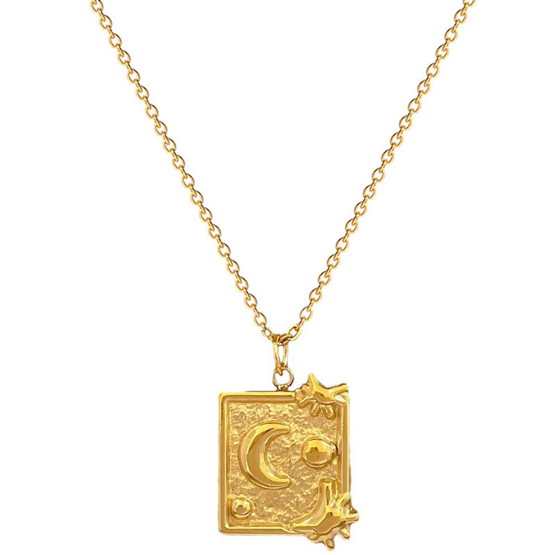 Collar colgante geométrico de titanio y acero minimalista vintage para mujeres y hombres con acabado chapado en oro y cadena de medallón con motivo floral