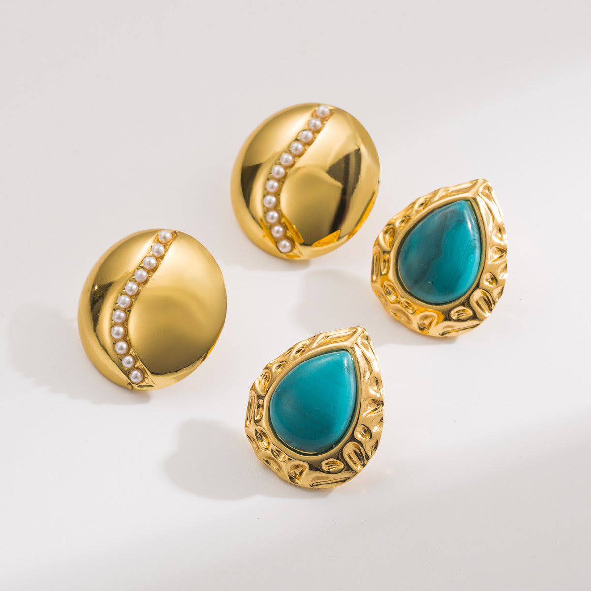Pendientes de acero inoxidable vintage en forma de lágrima con incrustaciones de perlas simuladas para mujer