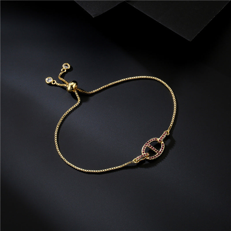 Micro-Paved Cubic Zirconia Geometric Pig Nose Brass Box Chain Bracelet for Women