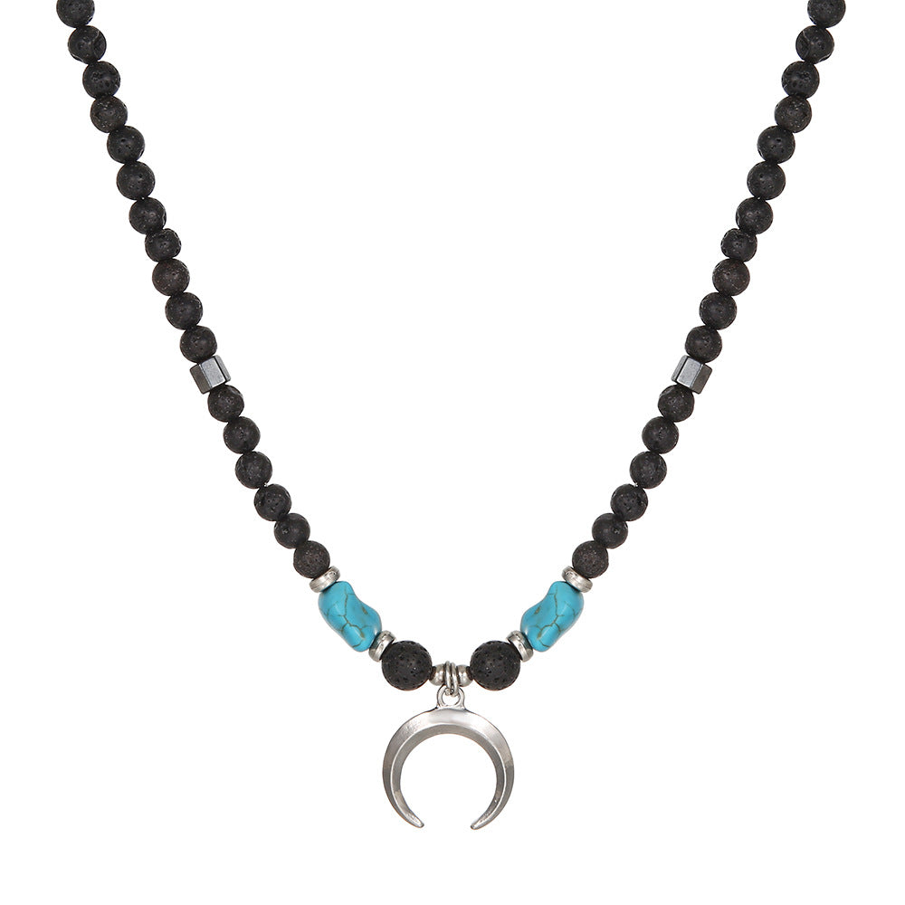 Bohemian Handmade Plated Alloy Moon Beaded Necklace with Turquoise Tiger Eye and Coconut Shell