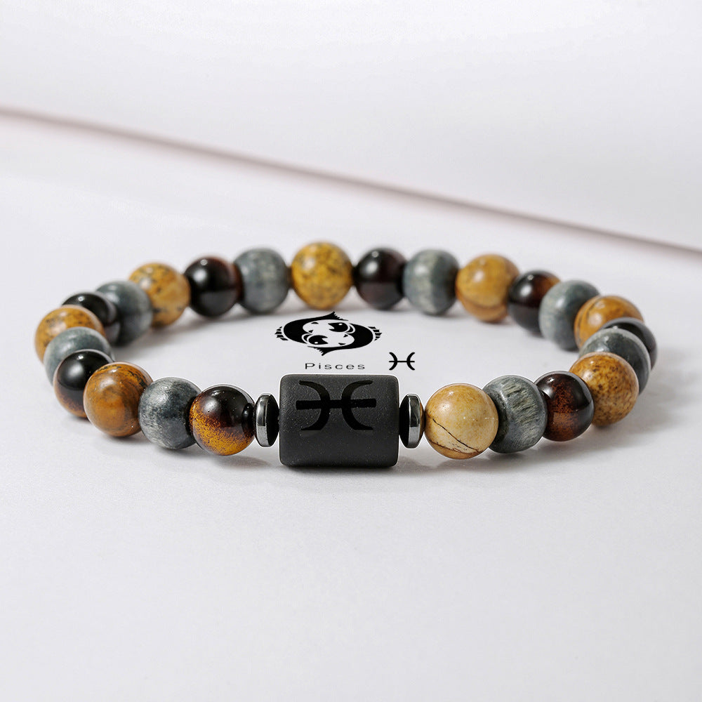 Handmade Round Tiger's Eye Beaded Bracelet Zodiac Constellation Design Unisex