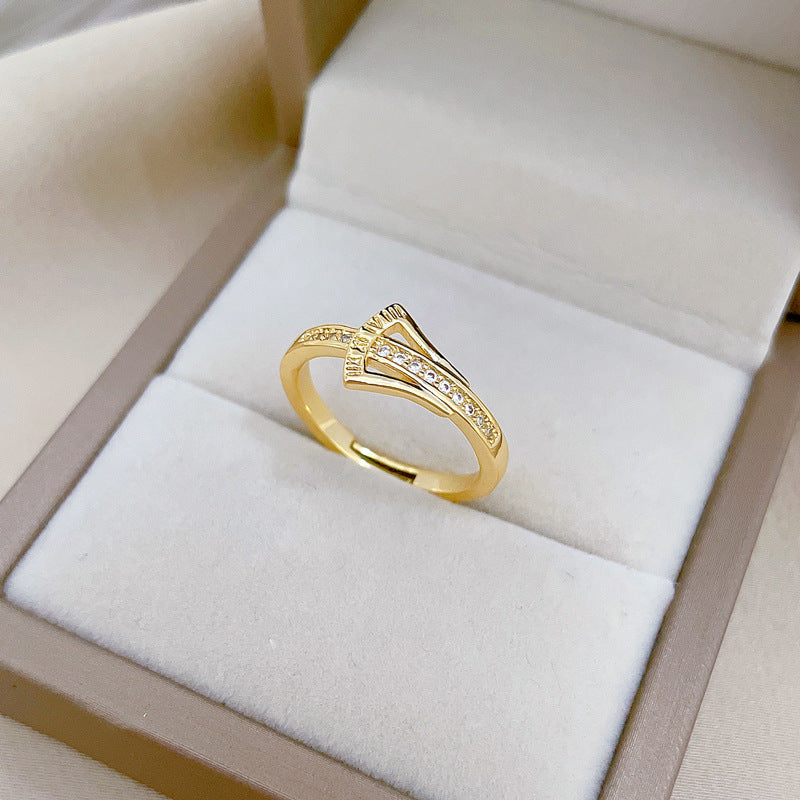 Anello in ottone a forma di corona in stile cartone animato con placcatura in oro da donna, gioielli minimalisti con fascia aperta regolabile