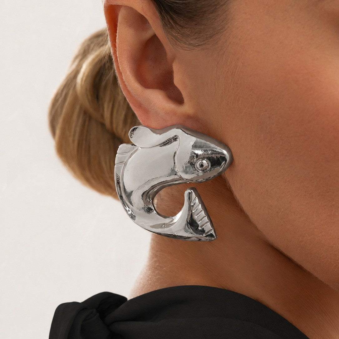 Creative Chic Zinc Alloy Plated Fish Animal Stud Earrings for Women