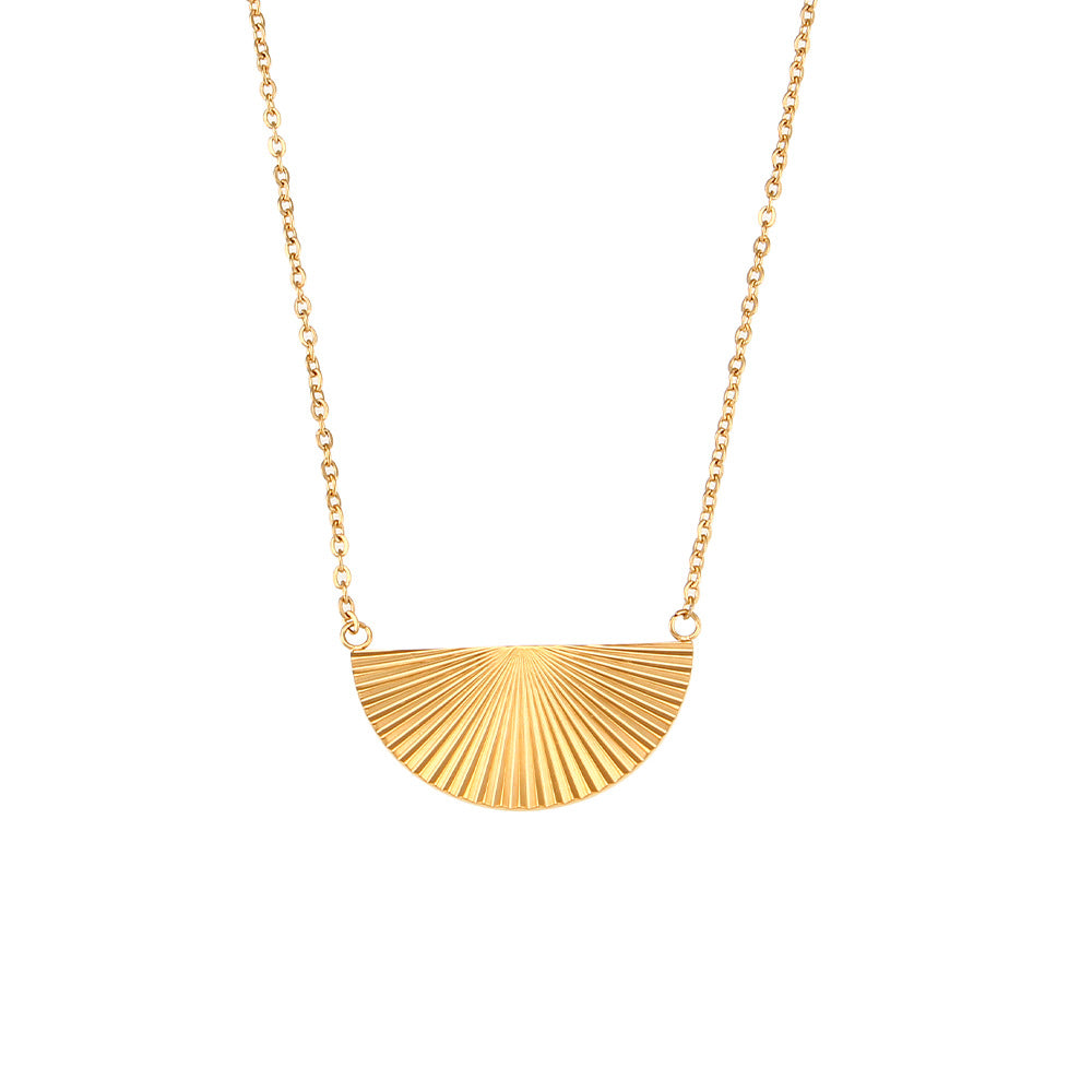 Fashion Geometric Stainless Steel Necklace with 18K Gold Plated Striped Pendant for Women