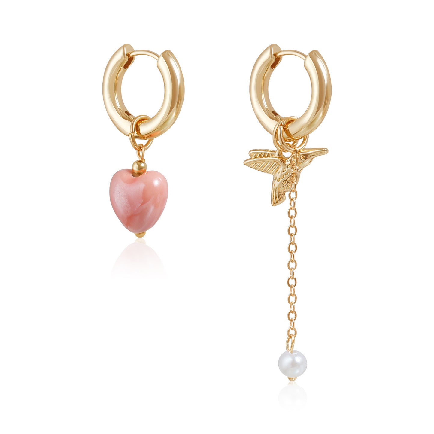 Pendientes Asimétricos con Corazón y Pájaro de Estilo Vintage Geométricos de Aleación de Zinc con Acabado Chapado