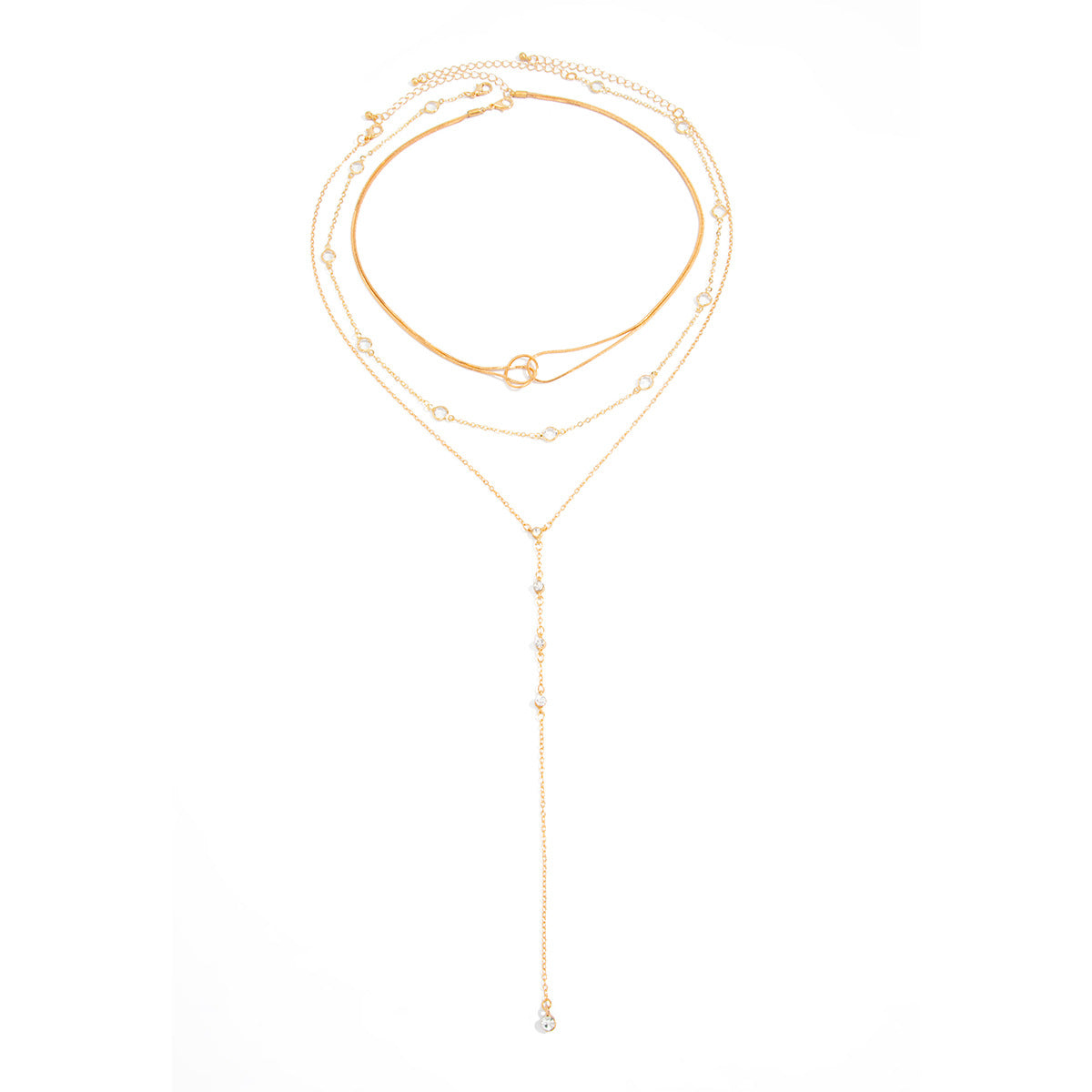 Minimalist Square Cross Pendant Brass Plated Necklace with Pearl and Crystal Snake Chain for Women
