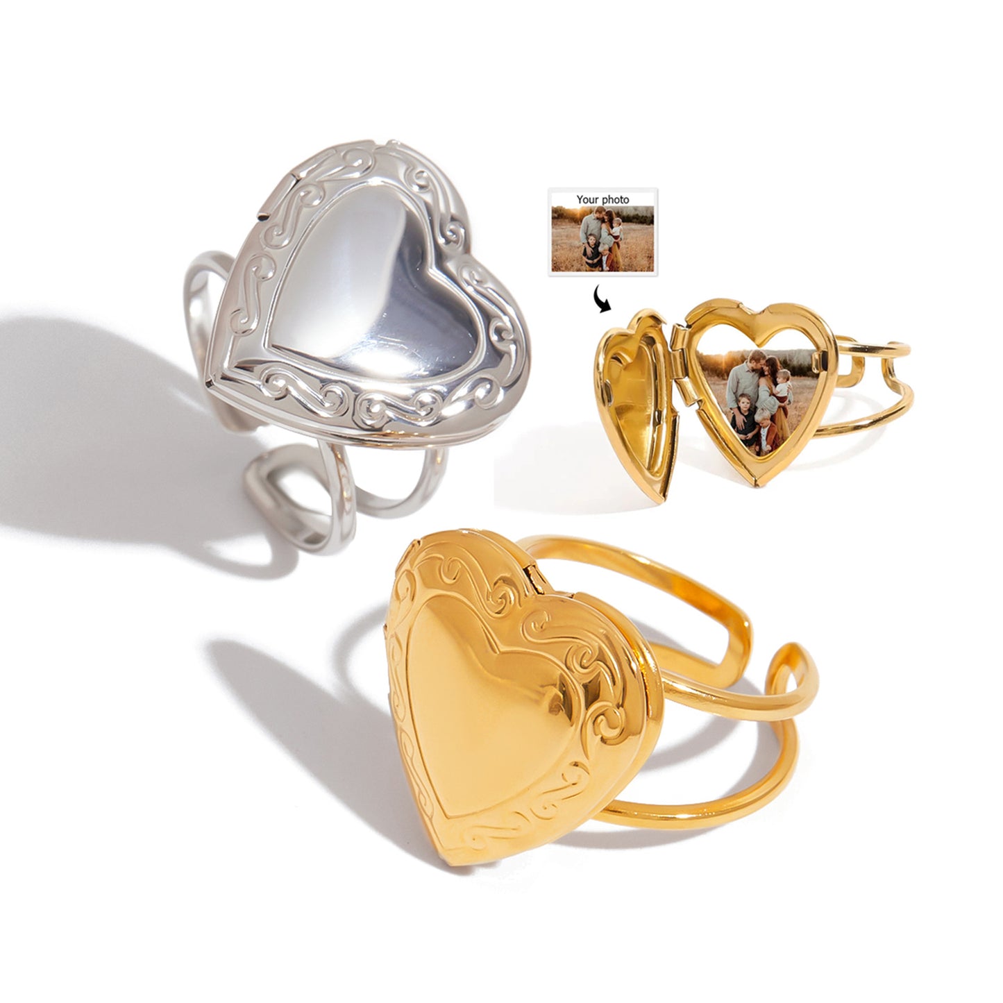 Elegant Heart Shaped Stainless Steel Plated Ring for Women