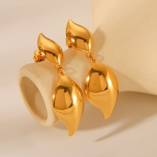 Minimalist Teardrop-Shaped Titanium Steel Earrings with 18K Gold Plating for Women