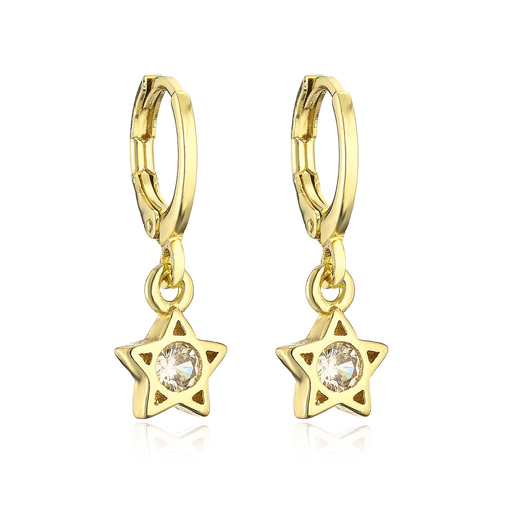 Geometric Star-Shaped Copper Earrings with 18K Gold Plating and Micro-Pave Zirconia for Women