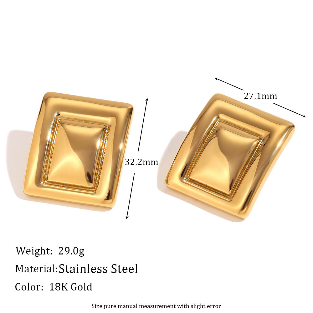 Minimalist Geometric Stainless Steel Earrings with 18K Gold Plating for Women