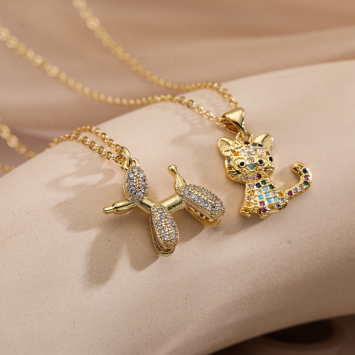 Minimalist Balloon Dog Pendant Necklace for Women in Brass with Real Gold Plating