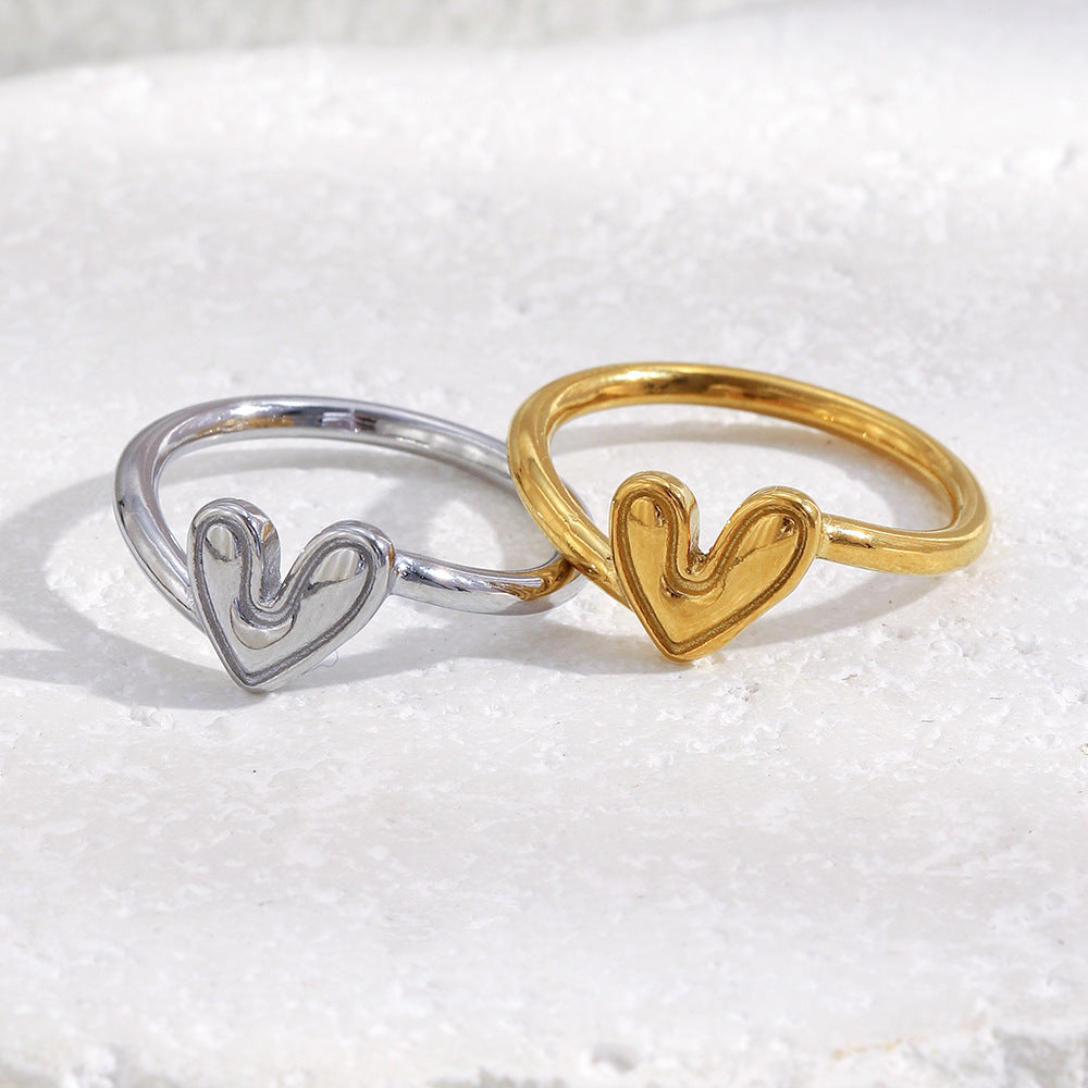 Anello Minimalista a Cuore da Donna in Acciaio Inossidabile Placcato Oro 18K