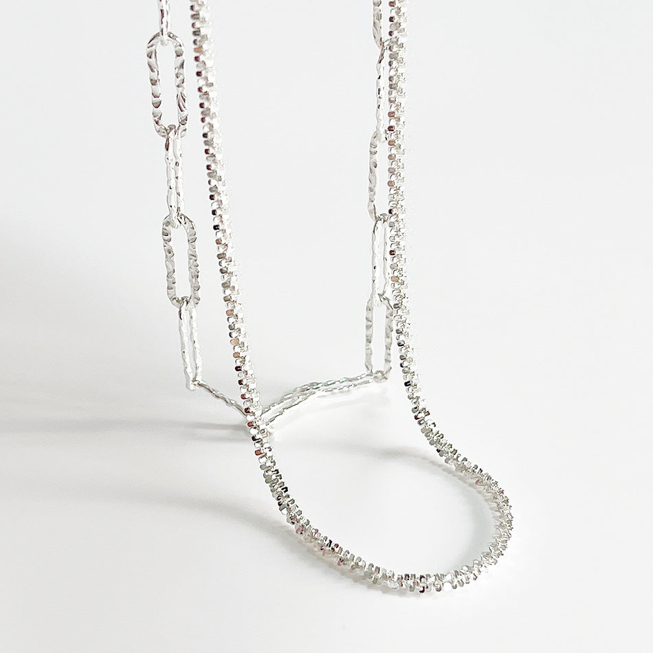 Minimalist Round Geometric Silver Necklace with Iridescent Finish, 925 Sterling Silver Snake Chain, Short Choker Style