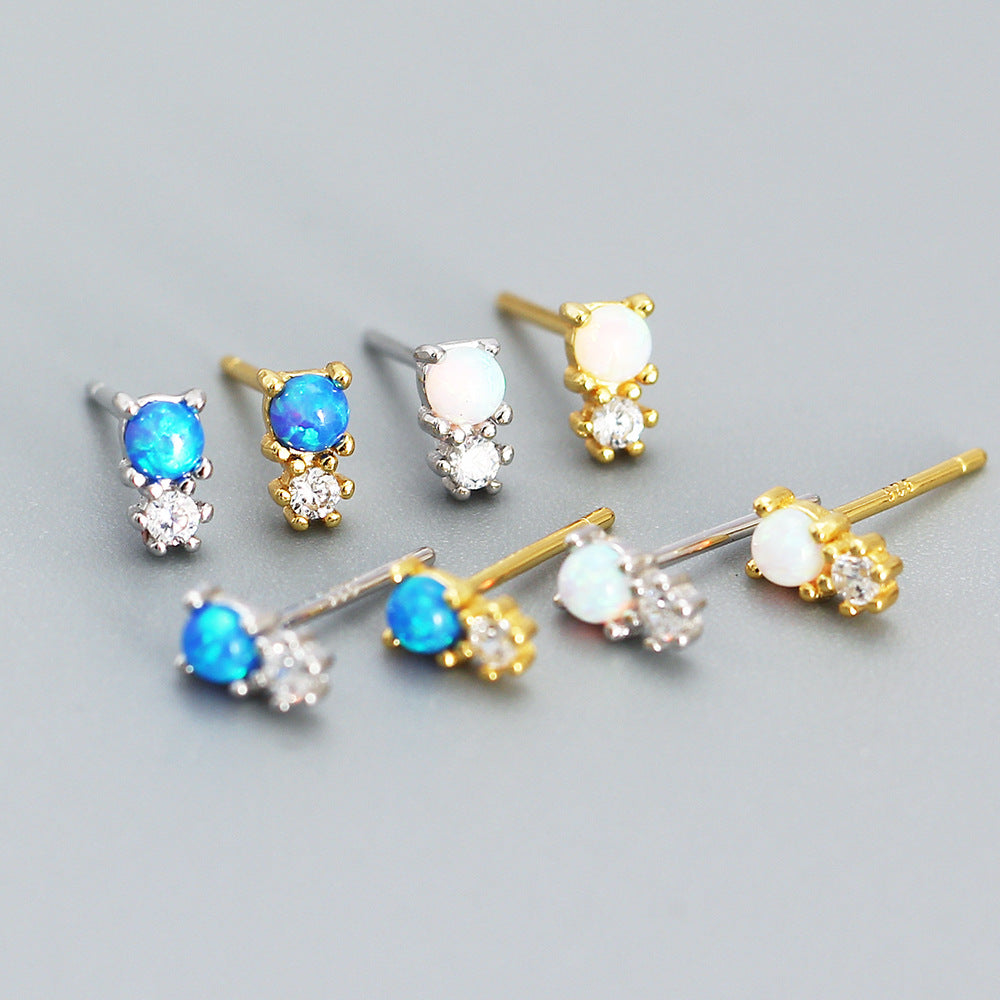 Orecchini da donna minimalisti geometrici dolci in argento sterling 925 con opale intarsiato e strass