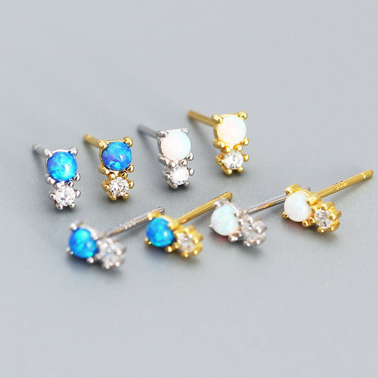Orecchini da donna minimalisti geometrici dolci in argento sterling 925 con opale intarsiato e strass