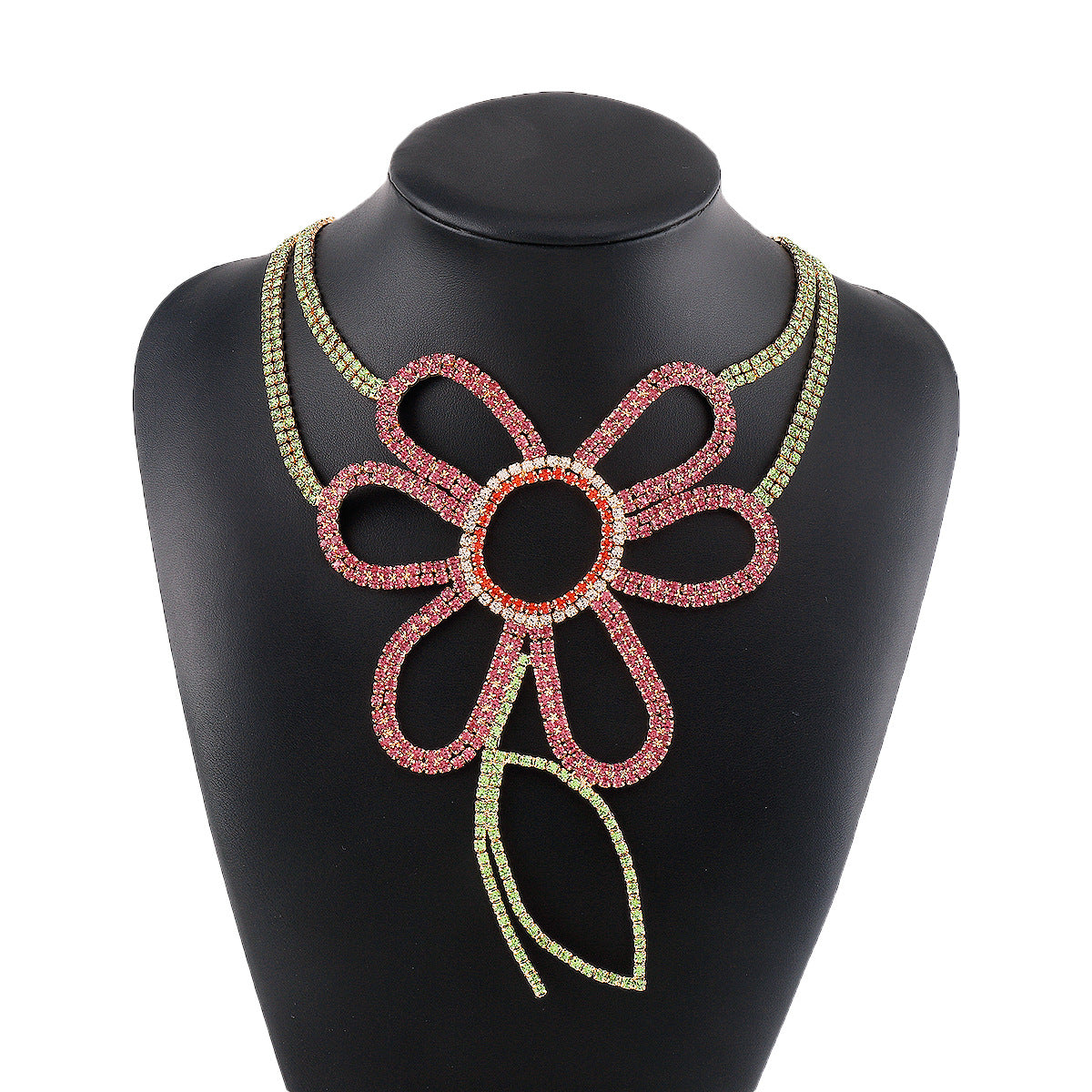 Collar de tulipán dulce y atrevido con detalles geométricos, colgante de aleación electrochapada en cadena de garra, collar llamativo para mujer