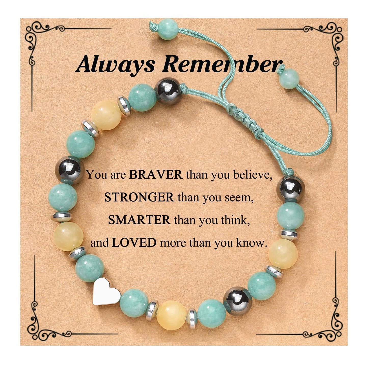 Handmade Geometric Heart Zebra Print Natural Stone Beaded Bracelet Unisex Fashion Jewelry