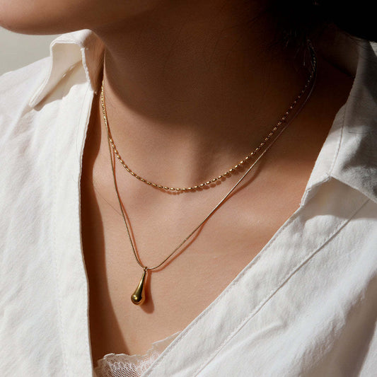 Minimalist Geometric Waterdrop Pendant Necklace in Titanium Steel with Plated Finish for Women