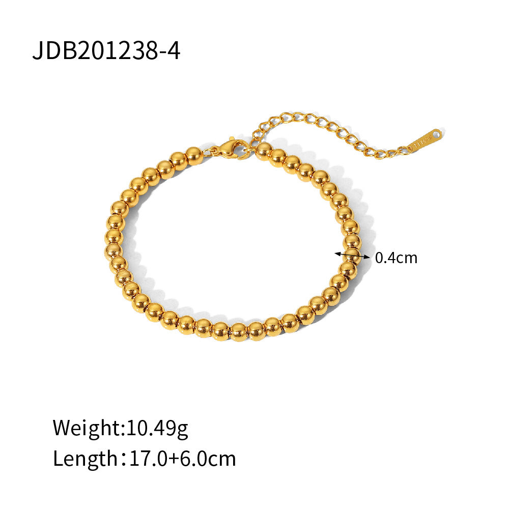 Pulsera Minimalista Geométrica de Acero Inoxidable con Cuentas y Brazalete Ajustable de Acero de Titanio Bañado en Oro de 18K