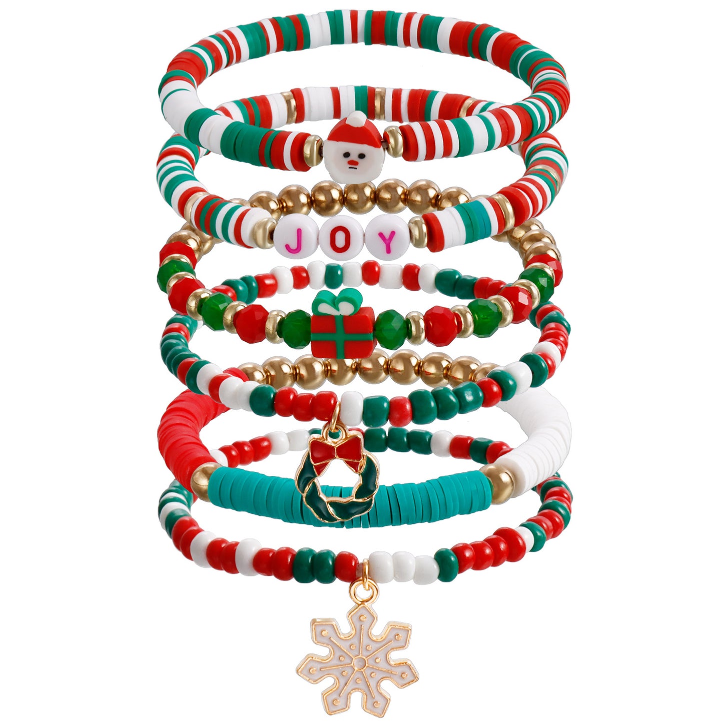 Geometric Style Handmade Polymer Clay Elastic Bracelet for Women with Plated Finish Christmas Gift