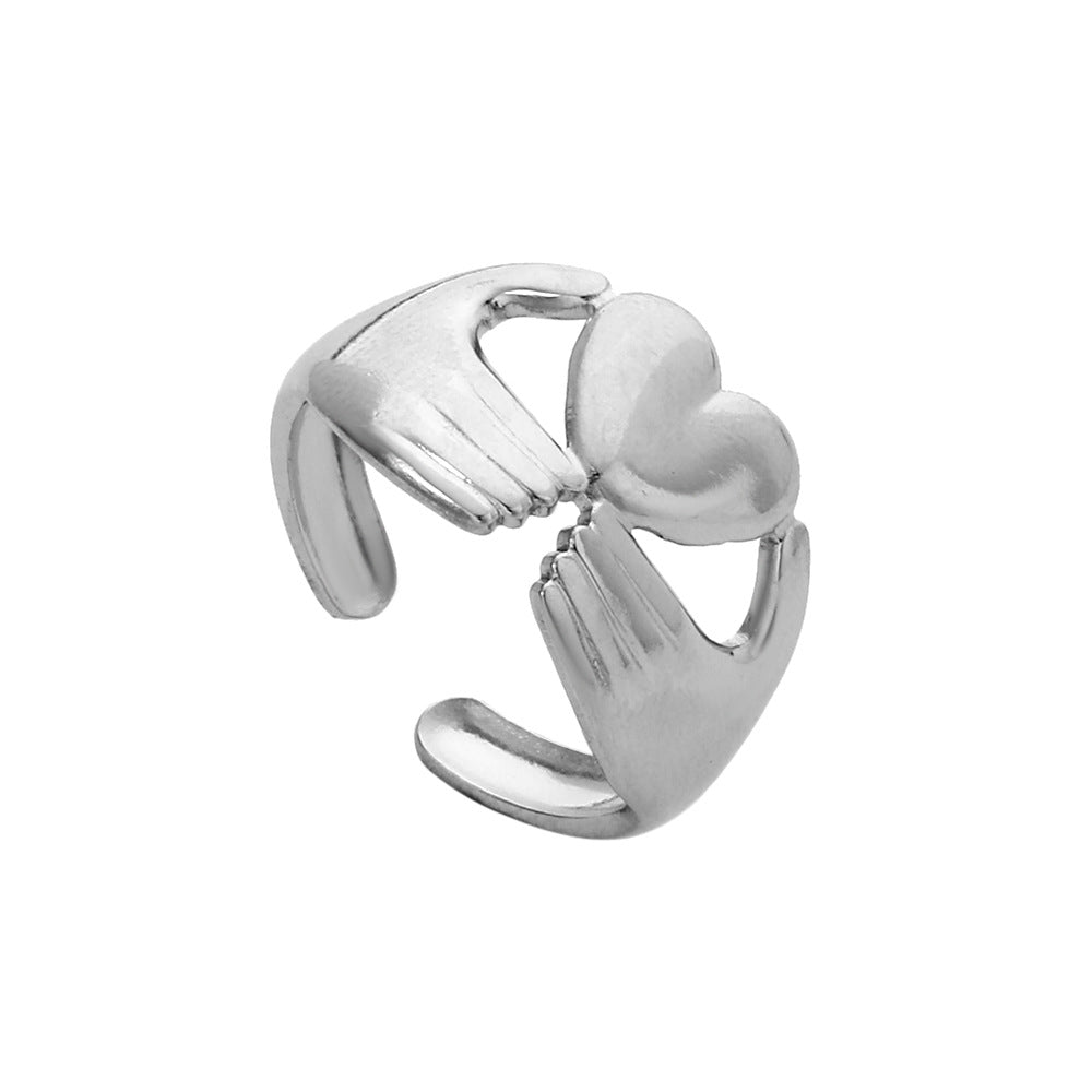 Minimalist Geometric Heart Plated Stainless Steel Adjustable Ring for Unisex