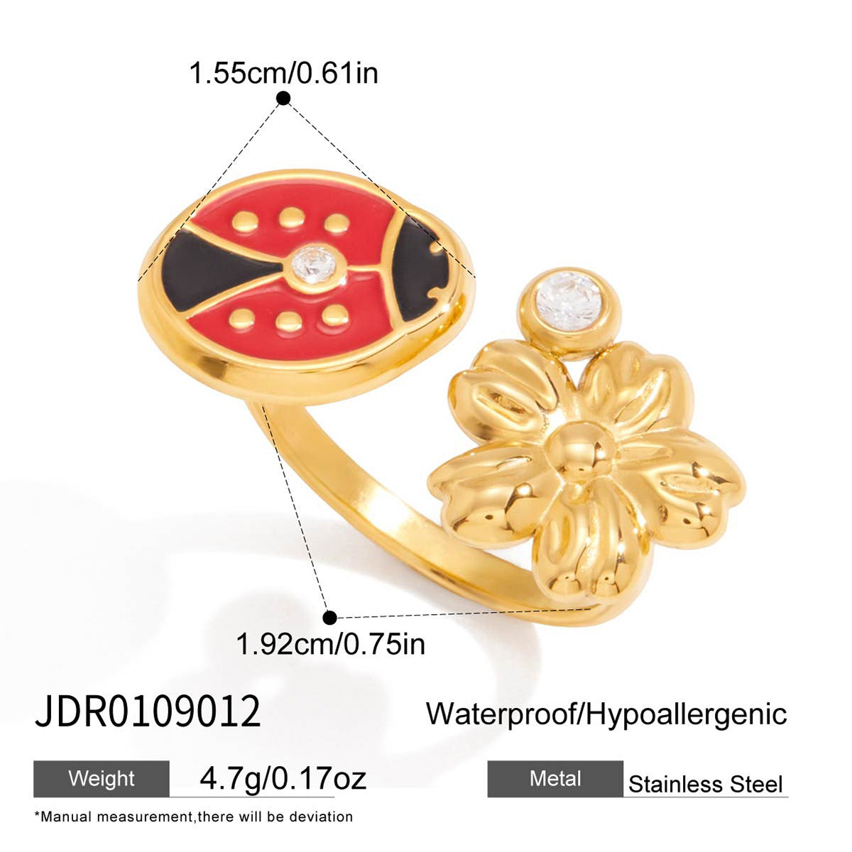 Set Collana con Ciondolo Coccinella alla Moda in Acciaio Inossidabile con Finitura Placcata da Donna Include Orecchini Bracciale e Collana