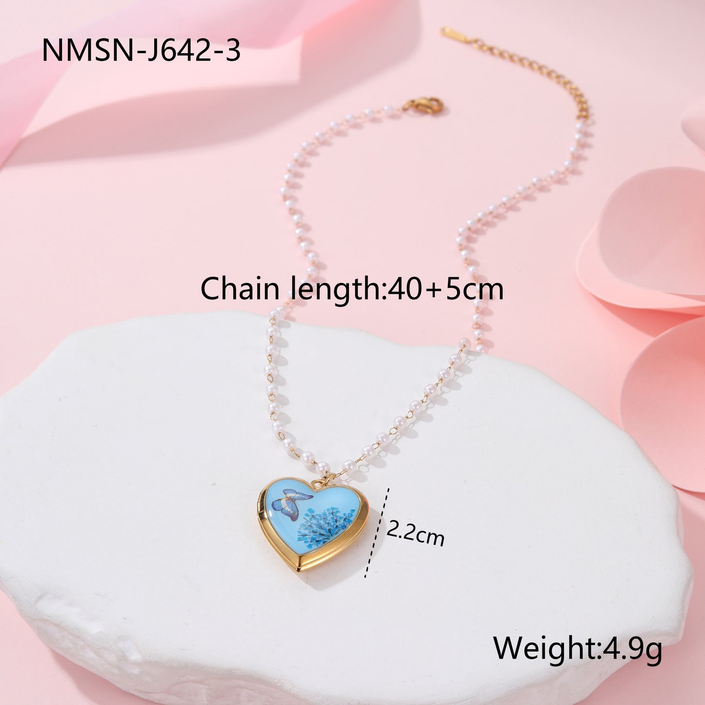 Elegante collar de acero inoxidable con colgantes de esmalte de corazón, florales y mariposas para mujer