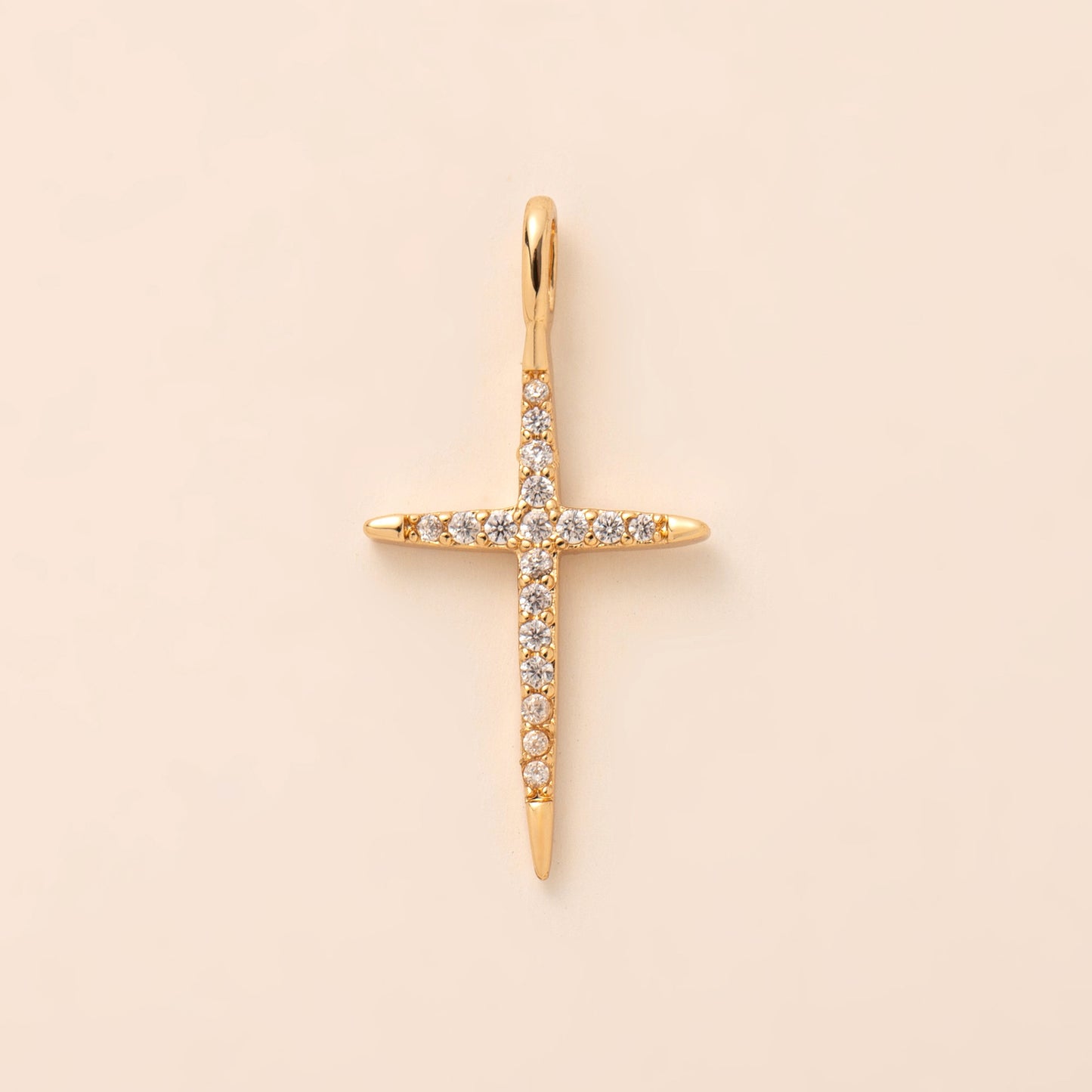 Minimalist Brass Cross Pendant with Cubic Zirconia Plating Charm Bar