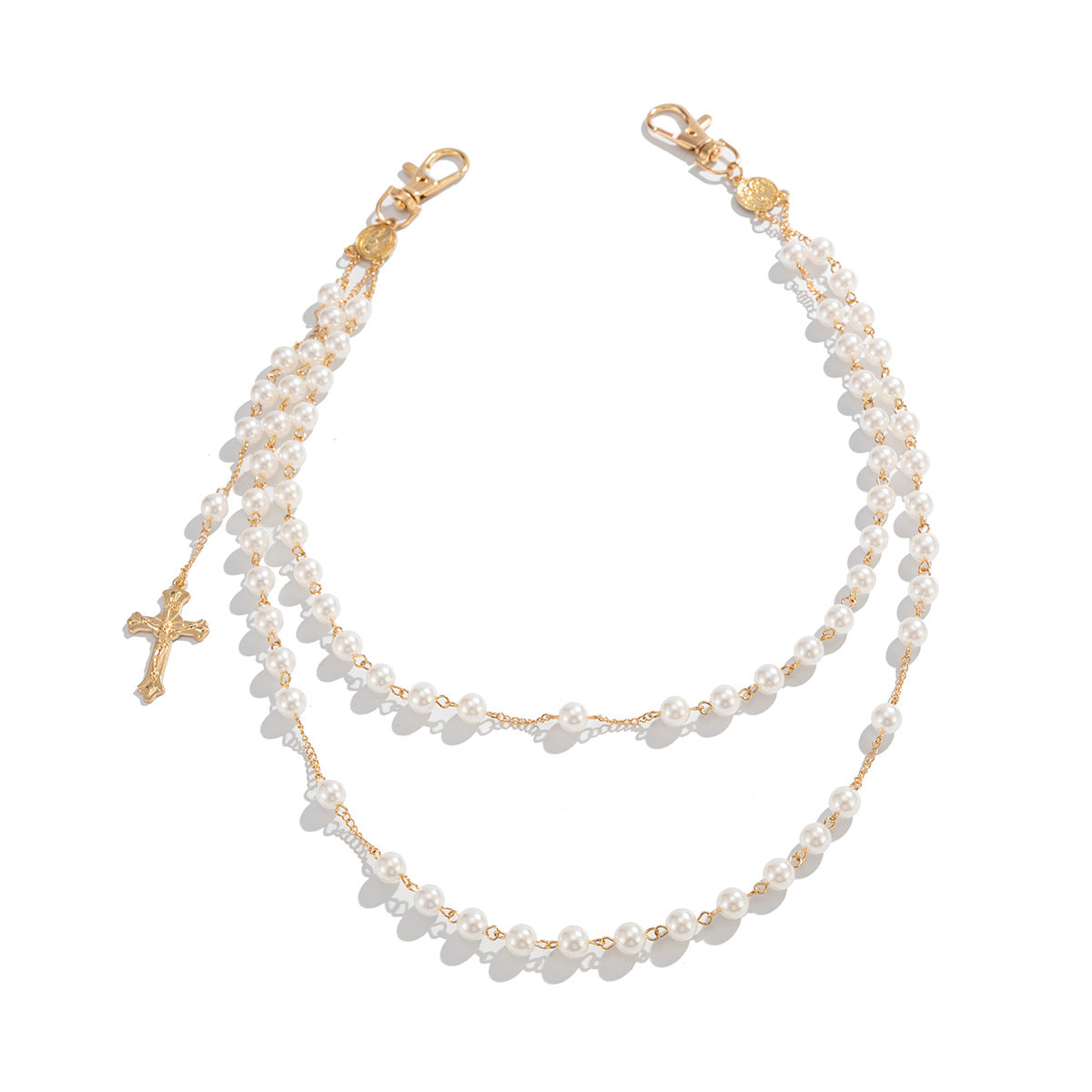 Hip-hop Cross Pendant Zinc Alloy Baking Varnish Imitation Pearl Chain Belt