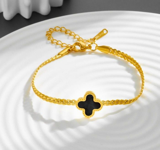 Minimalist Four-Leaf Clover Roman Style Titanium Steel Bracelet with Plated Finish, Floral Leaf Design, Unisex Fashion Accessory