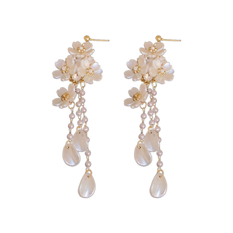 Eleganti Orecchini Pendenti Floreali con Perle e Strass in Argento 925, Stile Lusso Artigianale da Donna
