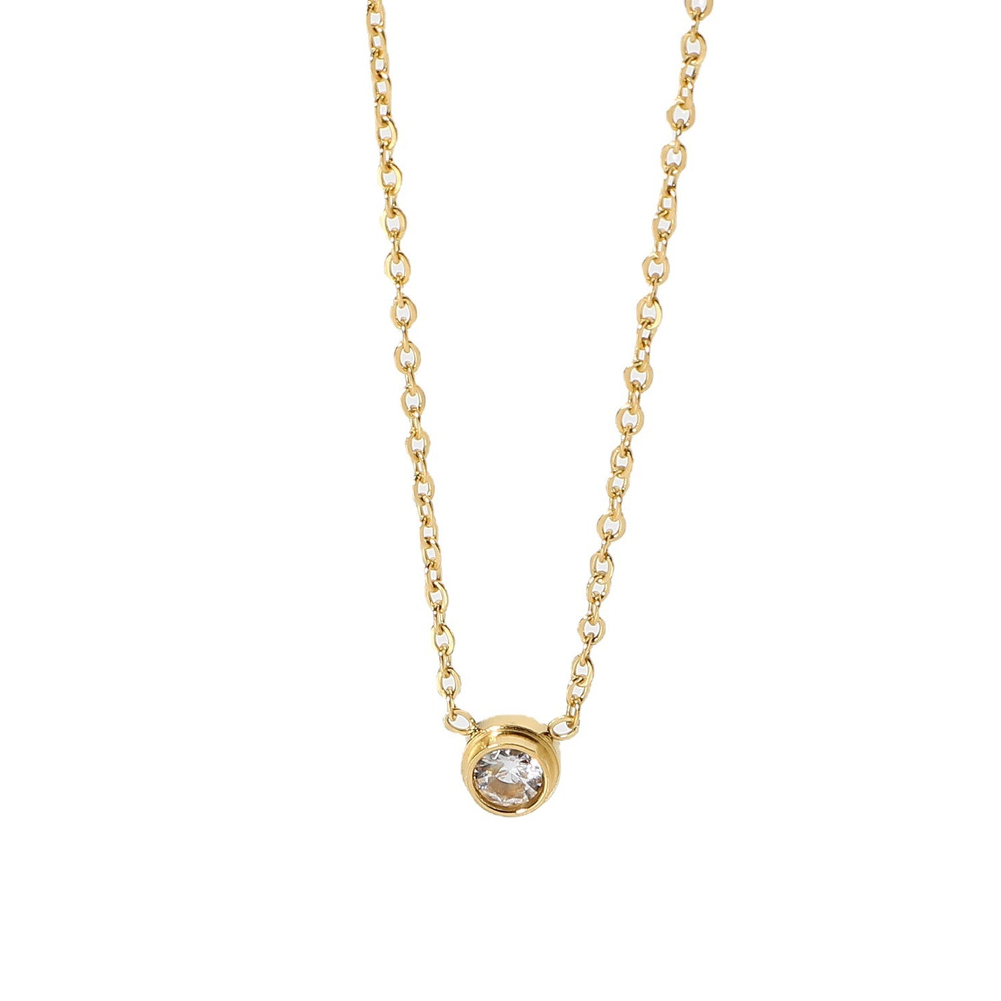 Collana con Pendente Geometrico Minimalista Tondo Rettangolare in Acciaio Inossidabile Placcato Oro 18K da Donna