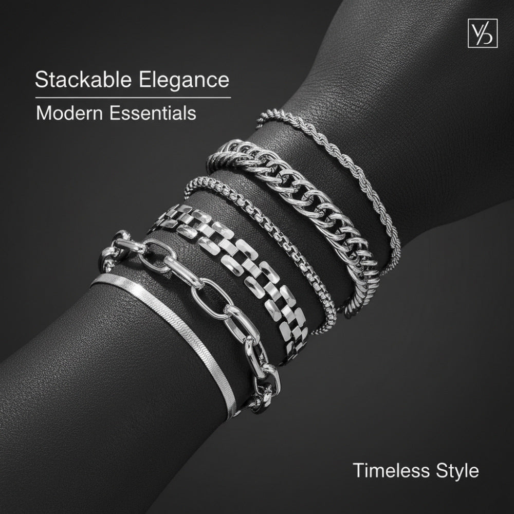 Geometric Round Plated Iron Rope Snake Chain Bracelet Set