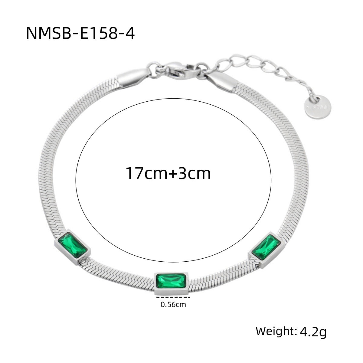 Braccialetto alla moda in acciaio inossidabile con catena a lama geometrica da donna con zirconi quadrati colorati e finitura placcata