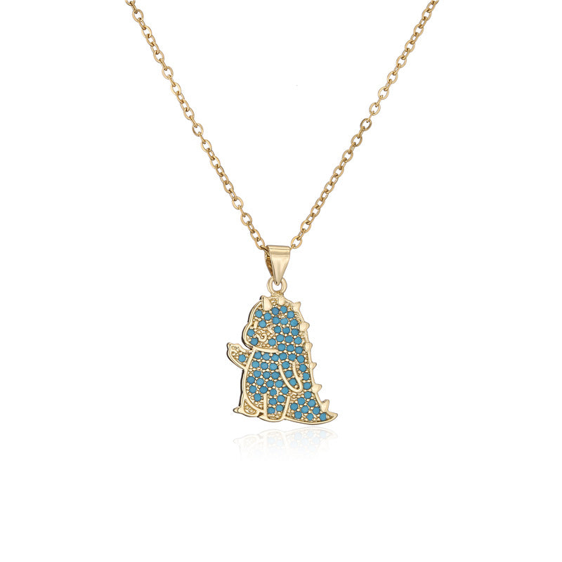 Sweet Geometric Dinosaur 18K Gold Plated Brass Cubic Zirconia Pendant Necklace for Women